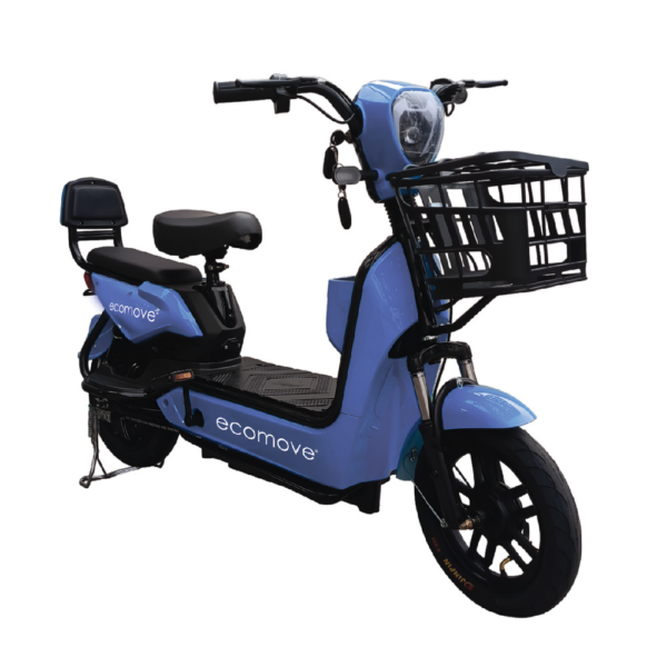 Moto Eléctrica EB azul Ecomove Moto Eléctrica EB Ecomove con batería de litio 48V 12Ah y canasta delantera para uso urbano