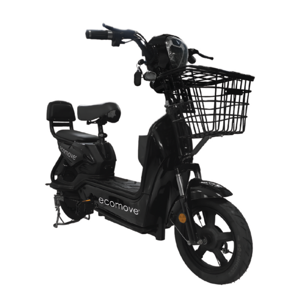 Moto Eléctrica EB negra Ecomove Moto Eléctrica EB Ecomove con batería de litio 48V 12Ah y canasta delantera para uso urbano