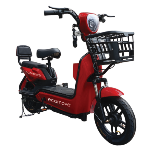 Moto Eléctrica EB roja Ecomove Moto Eléctrica EB Ecomove con batería de litio 48V 12Ah y canasta delantera para uso urbano