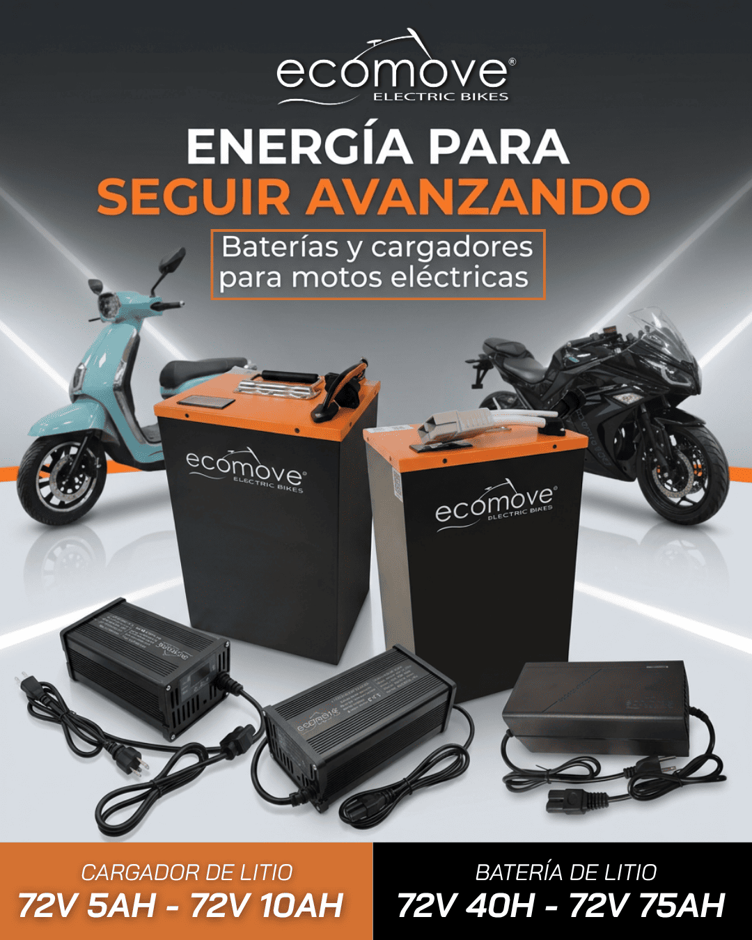 Conoce nuestra línea de repuestos Ecomove: baterías y cargadores de litio de alto rendimiento. Encuentra la opción que necesitas y recibe asesoramiento personalizado de nuestro equipo de servicio técnico.